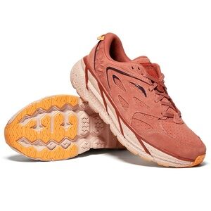 NWT Hoka Clifton L Suede Sneakers Earthenware Hot Sauce Red Brown Unisex Leather